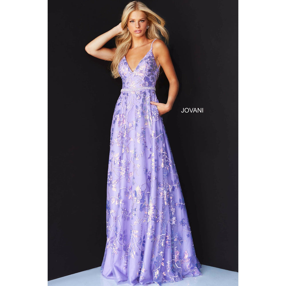 Jovani Lilac Embellished V Neck 2022 ...